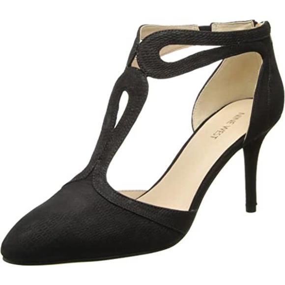 Nine West Shoes - Nine West Endearing Black Pump Heel Leather Back Zip Ankle Strap Cut Out 11